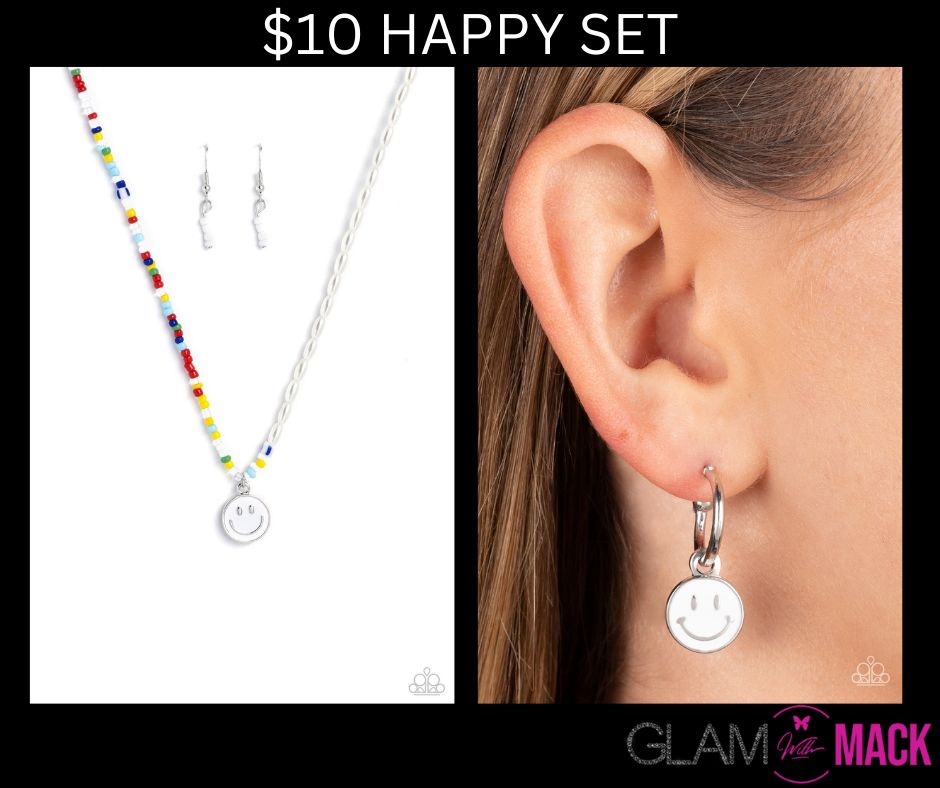Smiley Face Necklace and Earring Set White
