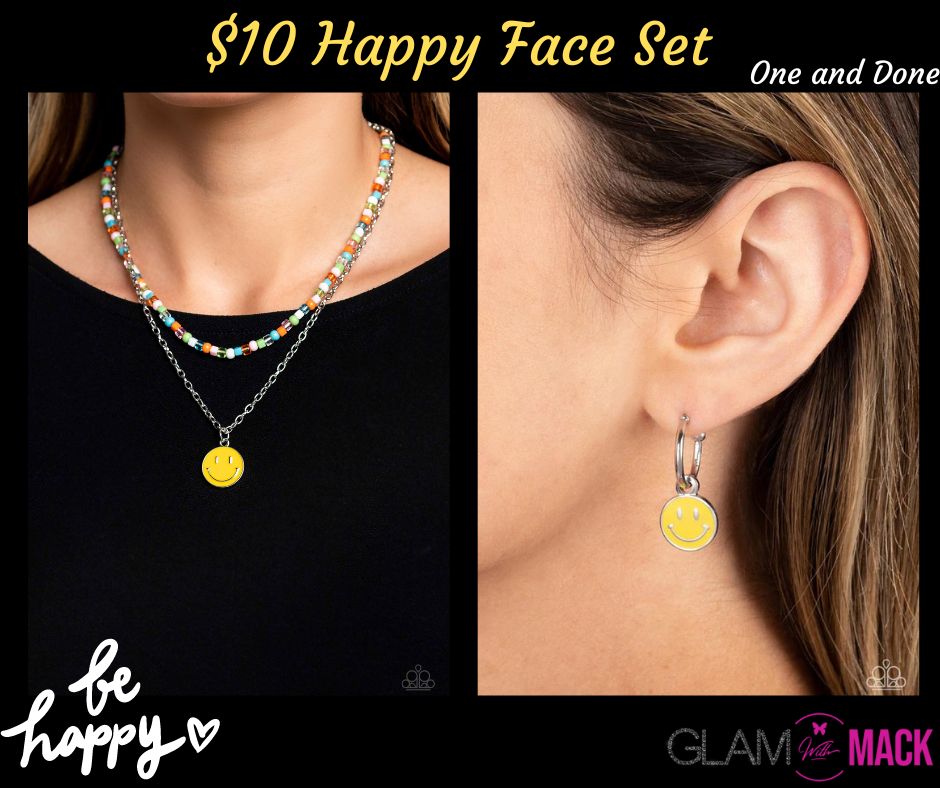 Yellow Happy Face Necklace & Earrings Set
