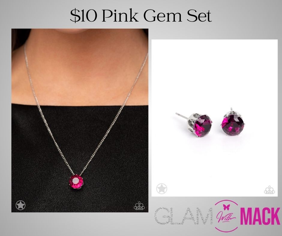 Pink Gem Necklace & Earrings Set