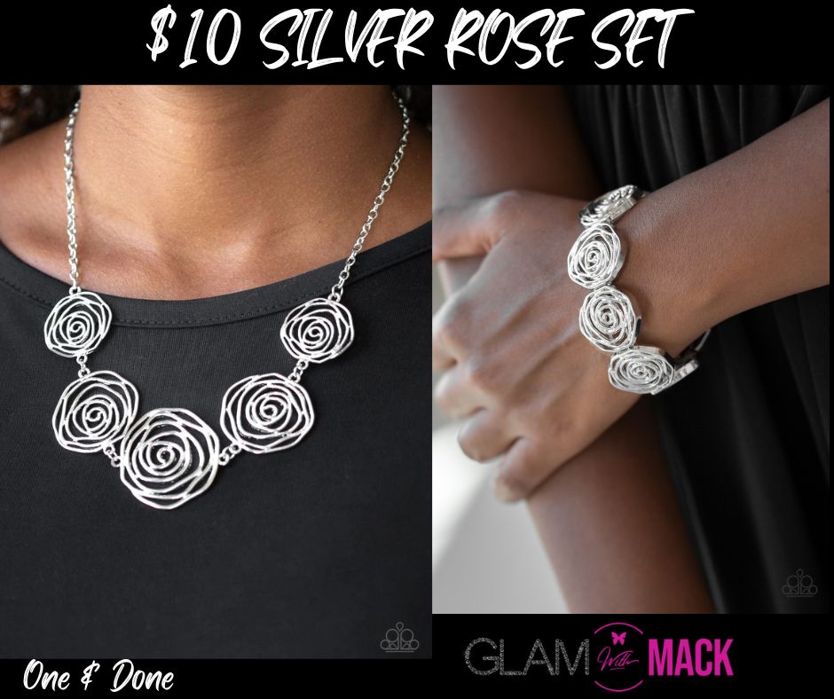 Silver Rose Set Necklace & Bracelet