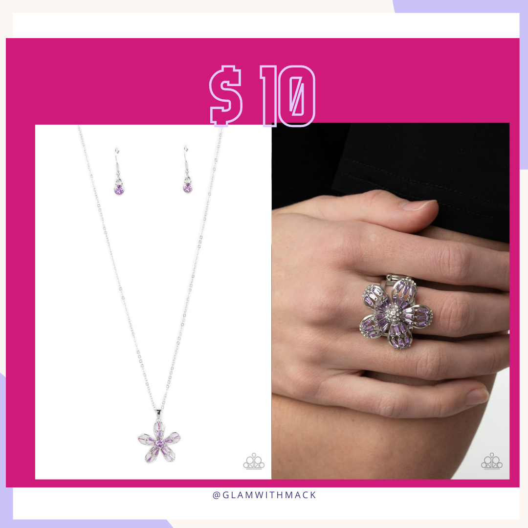 Purple Flower Necklace & ring Set