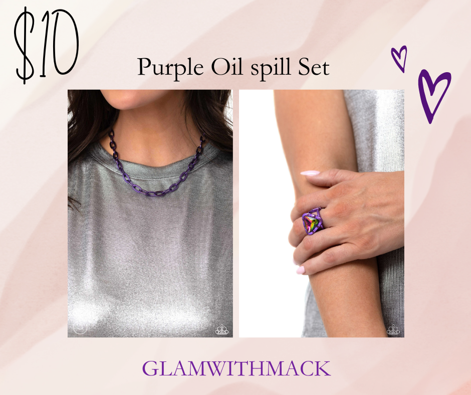 Purple Oil Spill Necklace & Ring Set