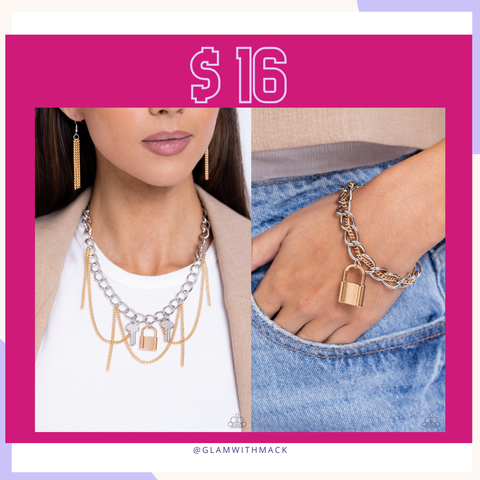 Paparazzi Against the Lock necklace & bracelet set