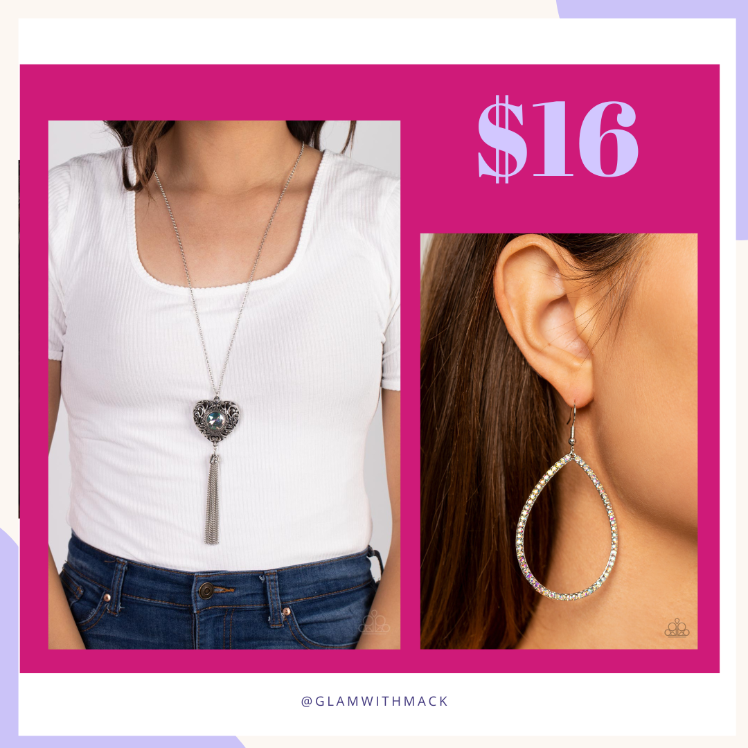 Iridescent Heart Necklace & Earrings