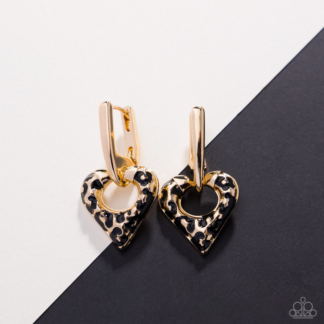 Orecchini Moda Leopardato Bling Retrò 2,5cm - Borchie Cristallo Nero & Oro