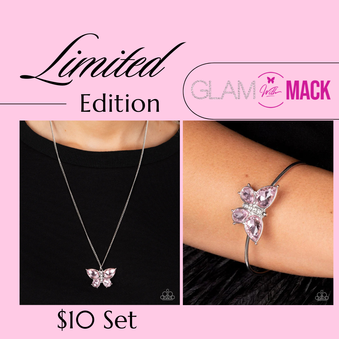 Free Flying Flutter Butterfly Beatitude Pink Necklace & Bracelet