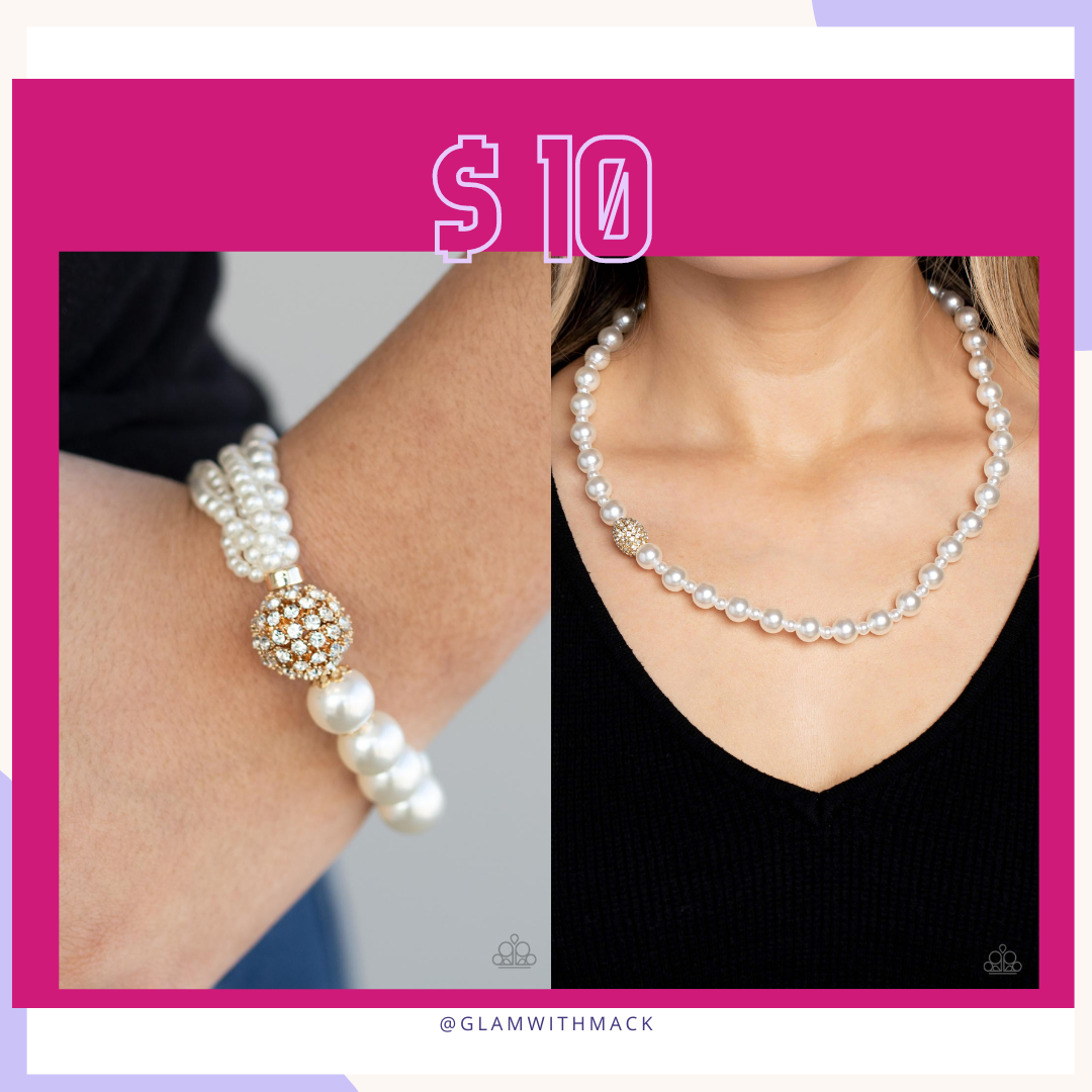 Pearl & Gold Necklace & Bracelet Set