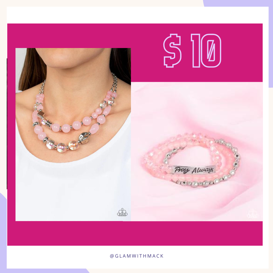 Pink Iridescent Set Necklace & Bracelet