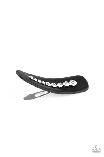 Paparazzi Snap Out Of It! - Black - White Rhinestones - Leather - Hair Clip
