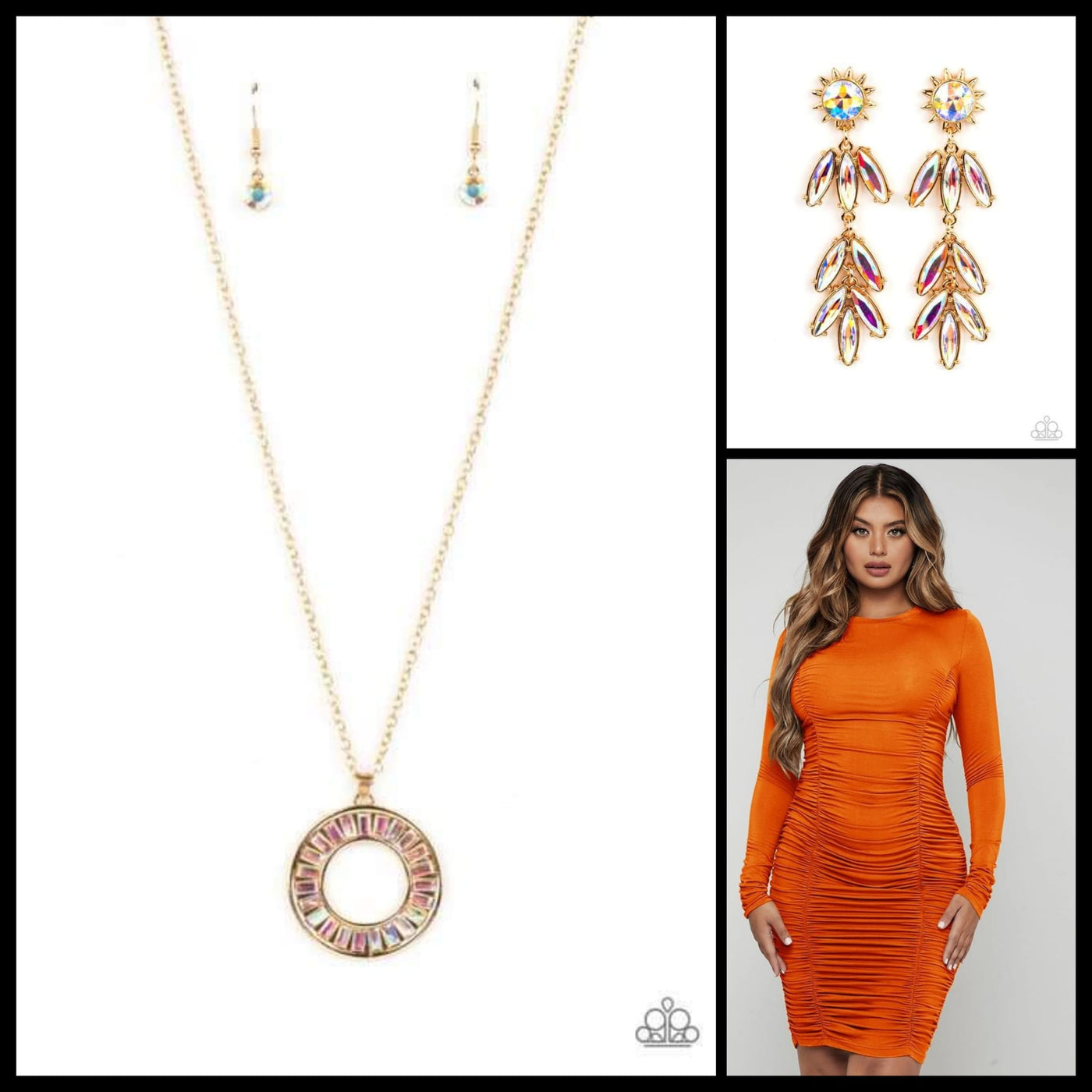 Gold Iridescent Set Necklace and Earrings