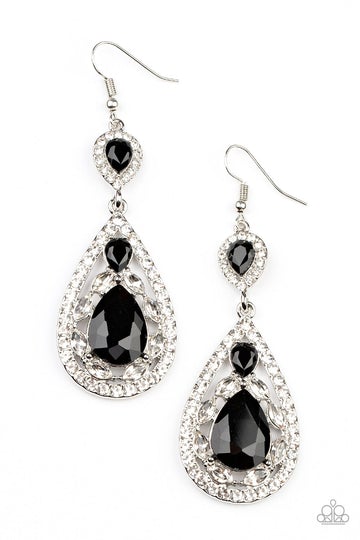 Paparazzi Posh Pageantry - Black - Earrings - Life of the Party Exclusive January 2022