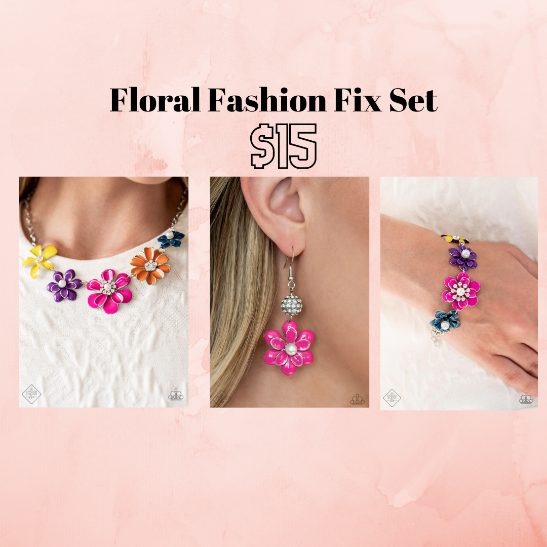 Rainbow Floral Set- Necklace, Earrings, & Bracelet