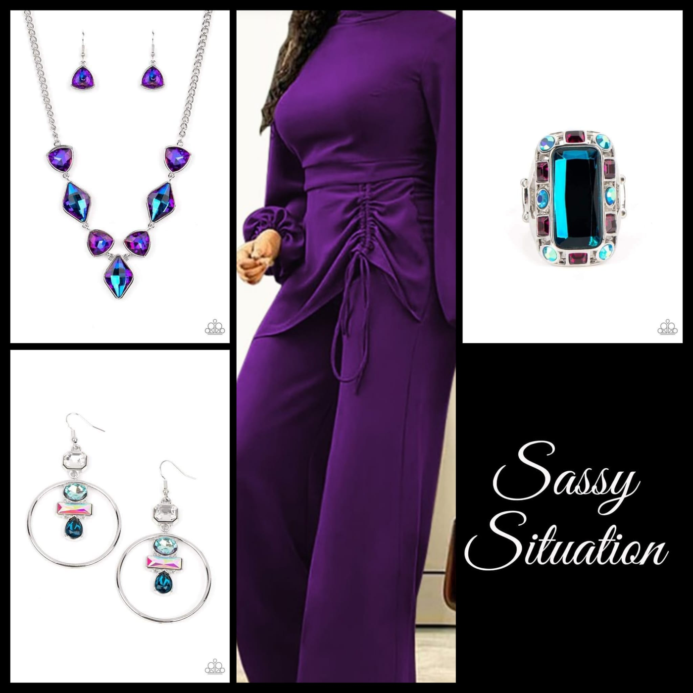 Blue & Purple Necklace Ring, & Earring Set