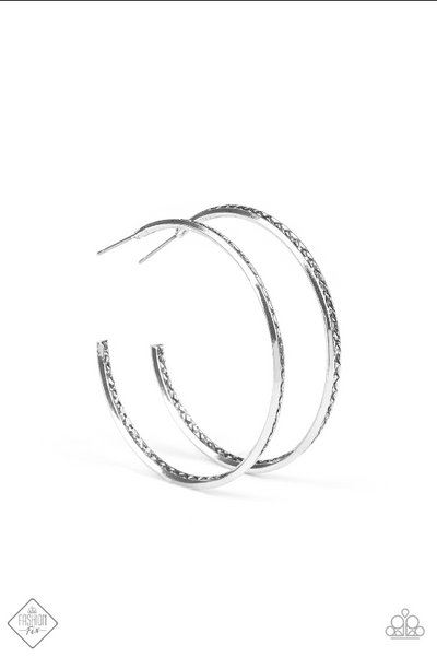 Paparazzi Texture Tempo – Silver Chiseled Texture Hoop Earrings