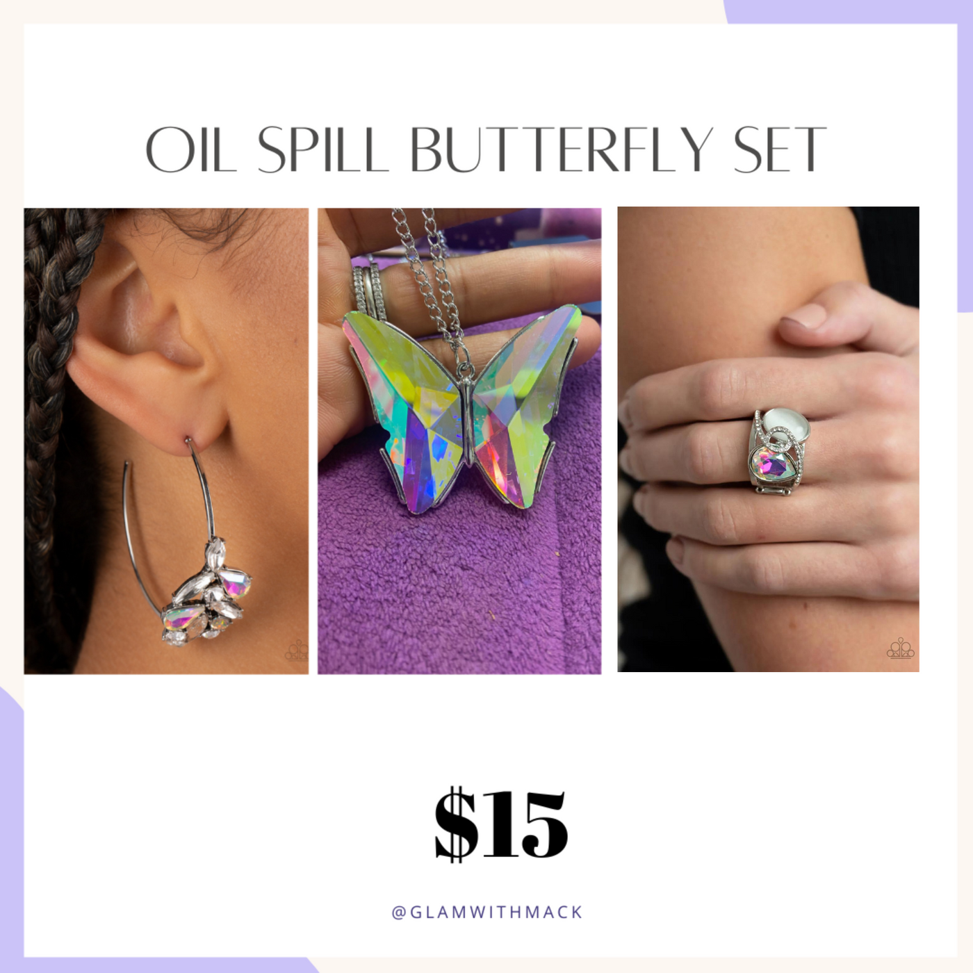 Paparazzi Butterfly Oil Spill Set Earring, Necklace, & Ring